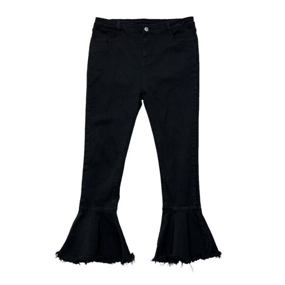 Hayden Los Angeles Women's Black Denim Frayed Flared Jeans - Picture 1 of 9